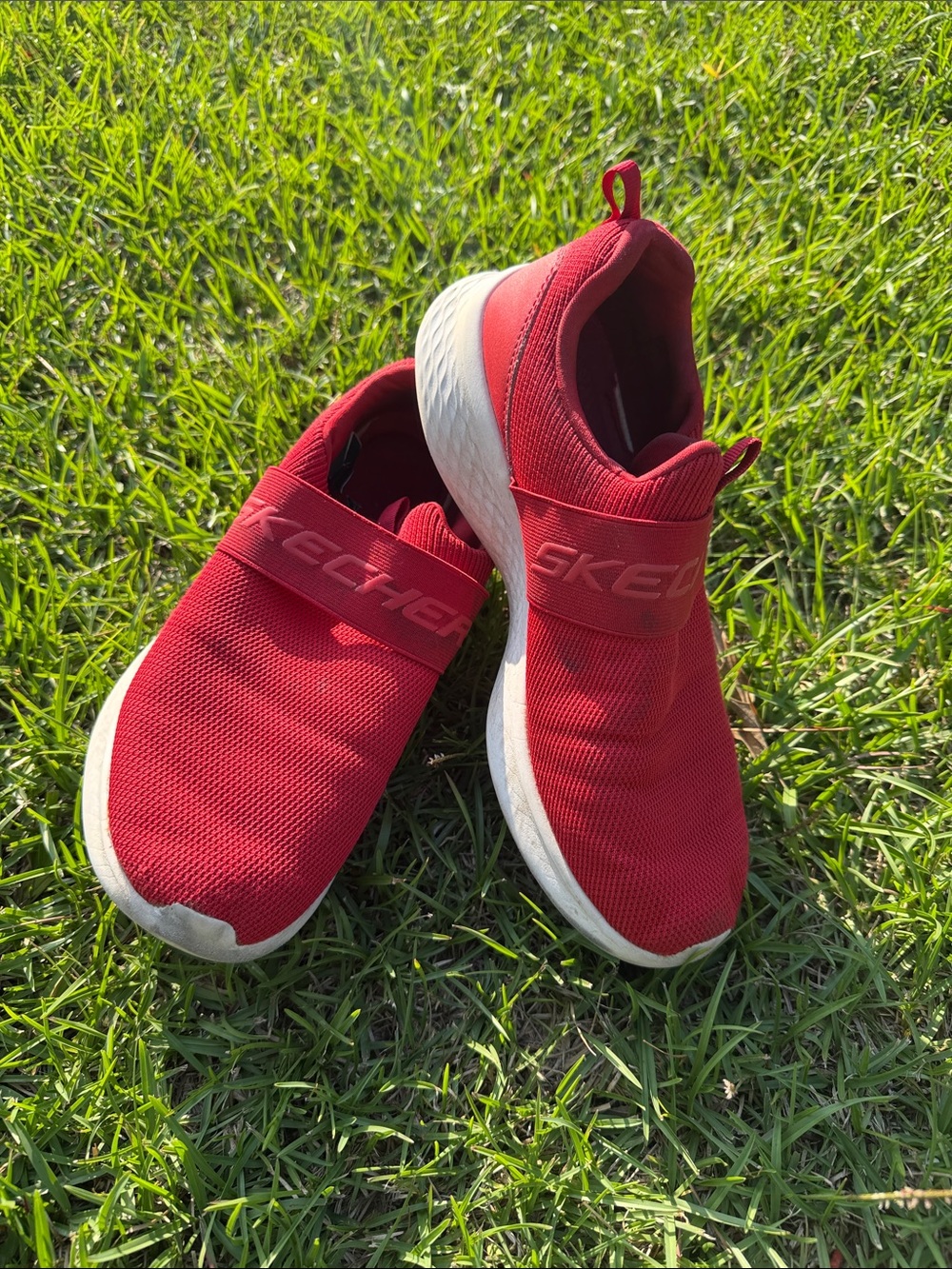 Skechers Kids Red Slip-On Sneakers with White Soles